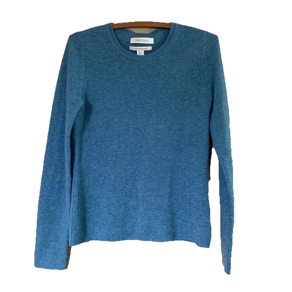 Ellen Tracy Sky Blue 100% Cashmere Women's Top Sweater SZ-S Pullover Long Sleeve